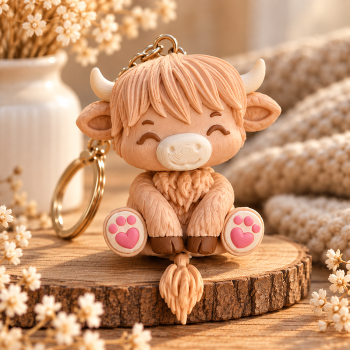 Schattige Highland Cow sleutelhanger